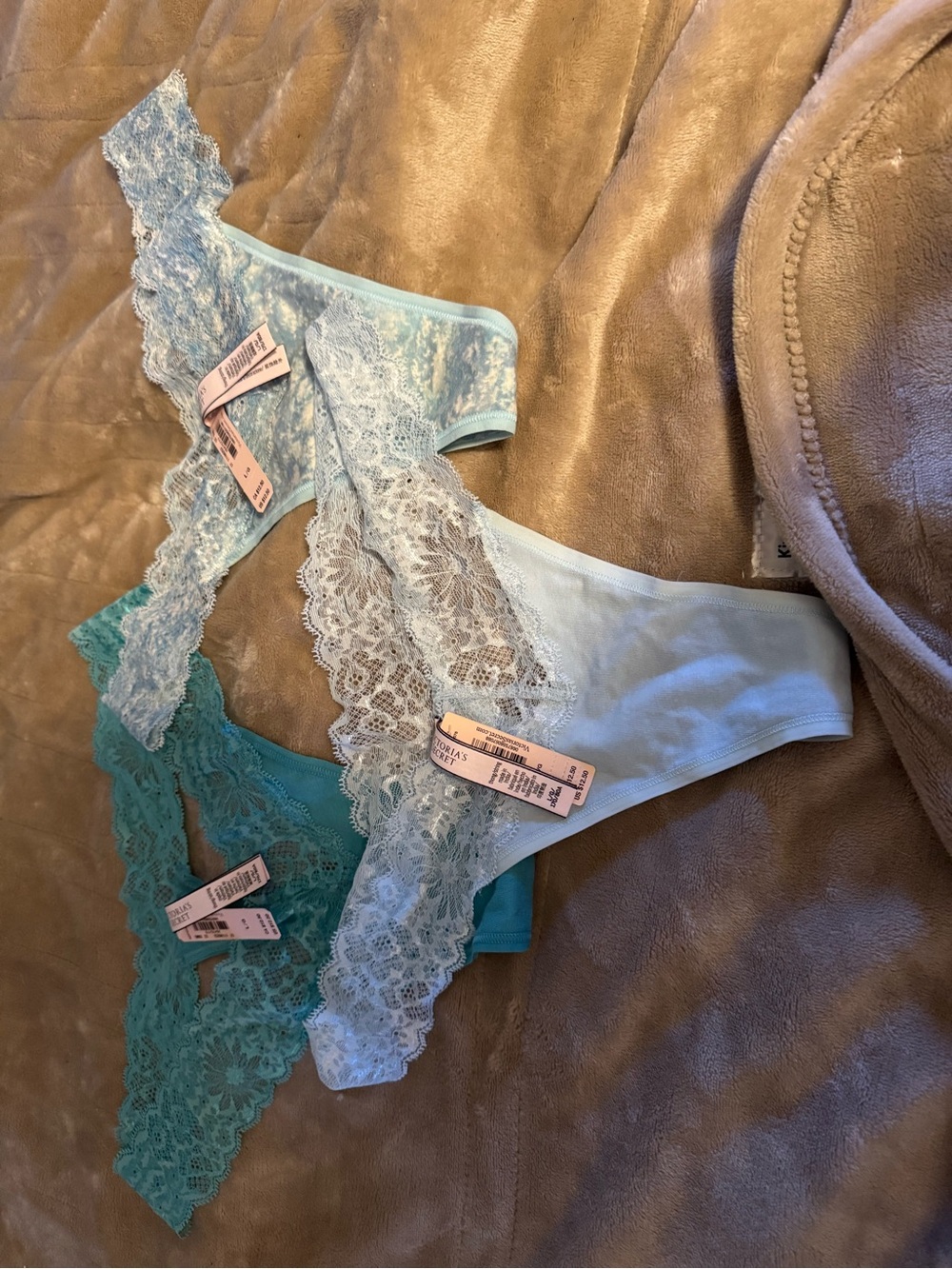 Victoria Secret Thong Panties - Light Aqua Trio  large NWTS - Picture 2 of 4